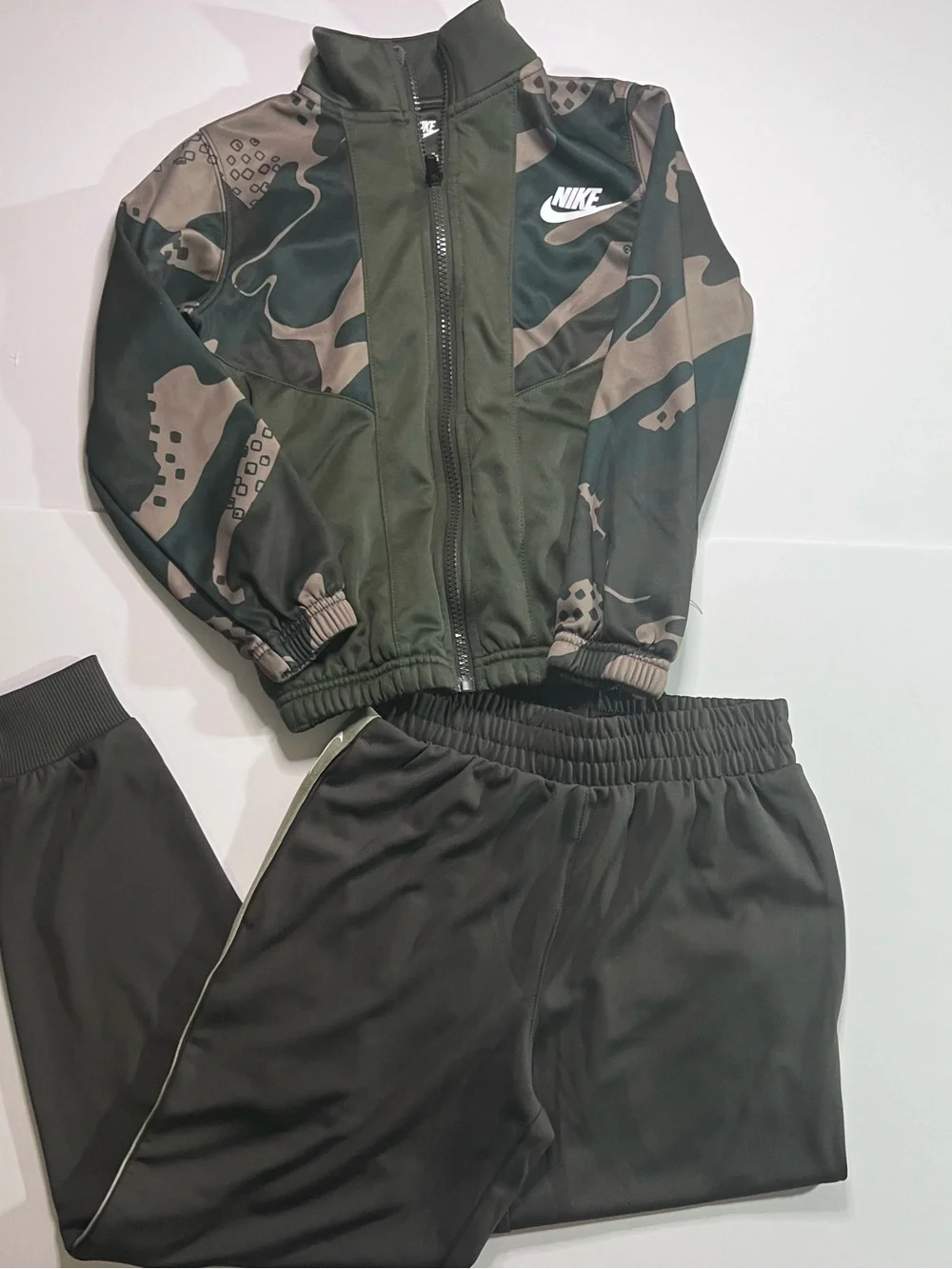 Nike Kids Olive Green Camo Track Jacket and Joggers